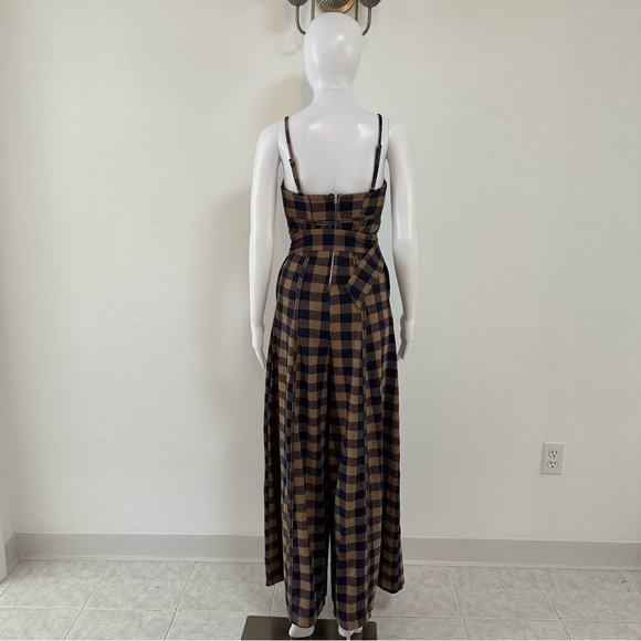 Free People Hold Me Tight Jumpsuit Indigo Combo Gingham Belted Wide Leg Size XS - Picture 9 of 10